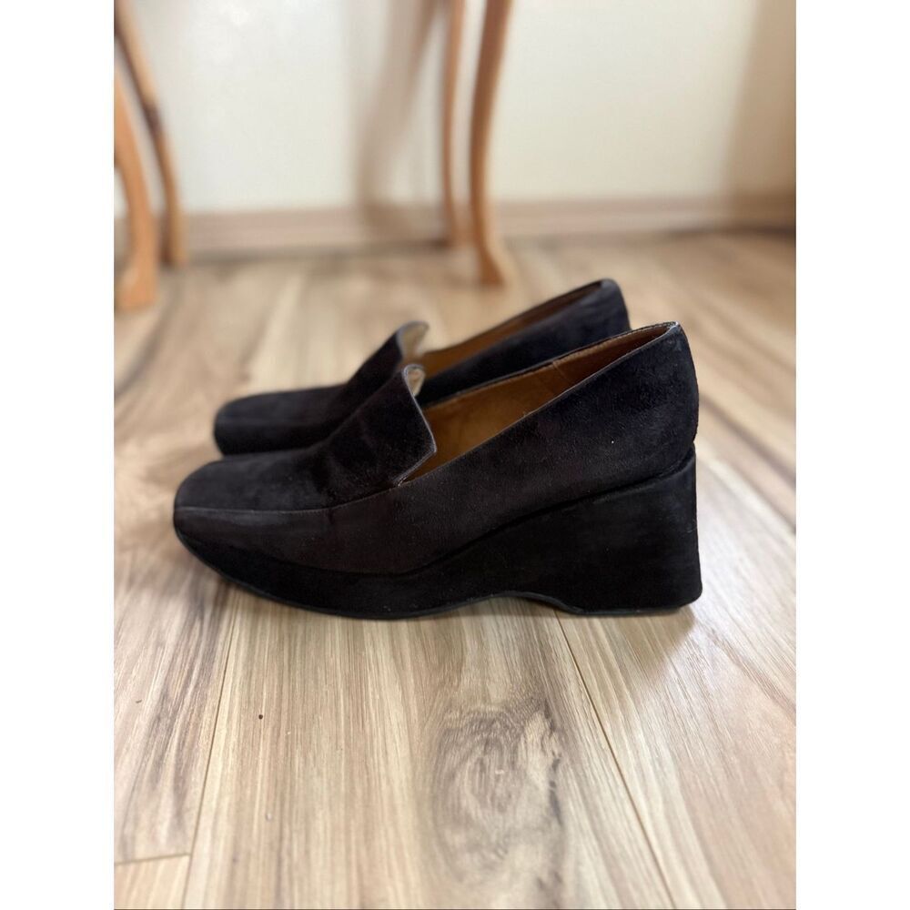 Vintage Y2K Bloomingdale’s Chocolate Brown Suede Wedge Slip On Loafers Size 39